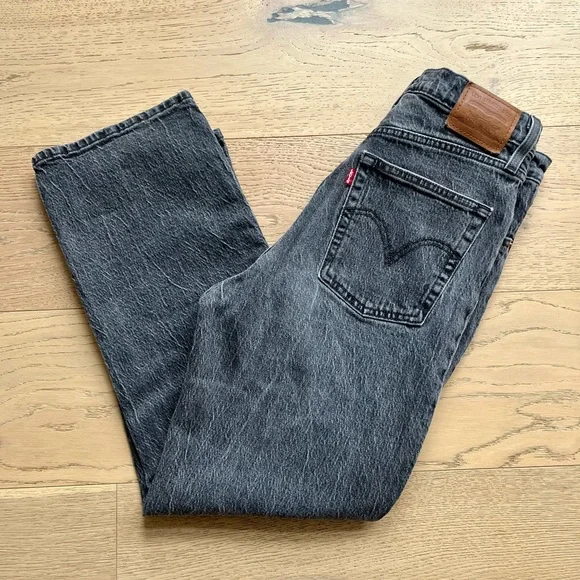 Levi’s Ribcage Straight Jeans High Rise Black Wash Cropped Ankle 30x 27 - Picture 4 of 9